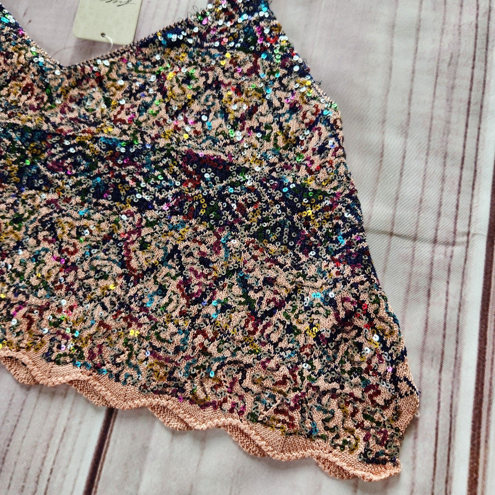 NWT Free People "Shimmy Sequin Tank" Twilight Rose Combo Rainbow, Women's Size S - Picture 5 of 10